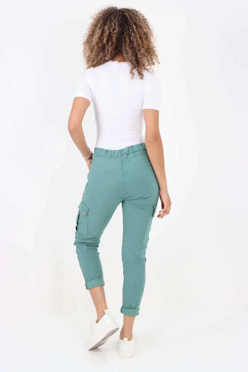 White Plus Size Italian Drawstring Waistband Magic Cargo Trouser For Women 16 - Dropwear