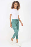 White Plus Size Italian Drawstring Waistband Magic Cargo Trouser For Women 18 - Dropwear