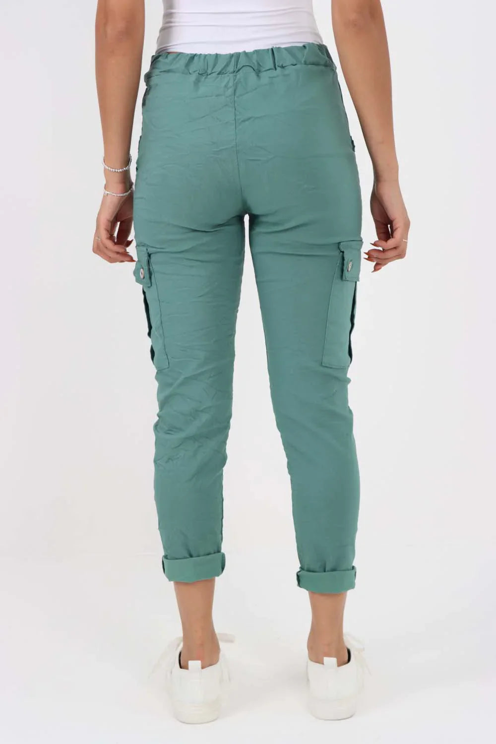 Turq Plus Size Italian Drawstring Waistband Magic Cargo Trouser For Women 16 - Dropwear