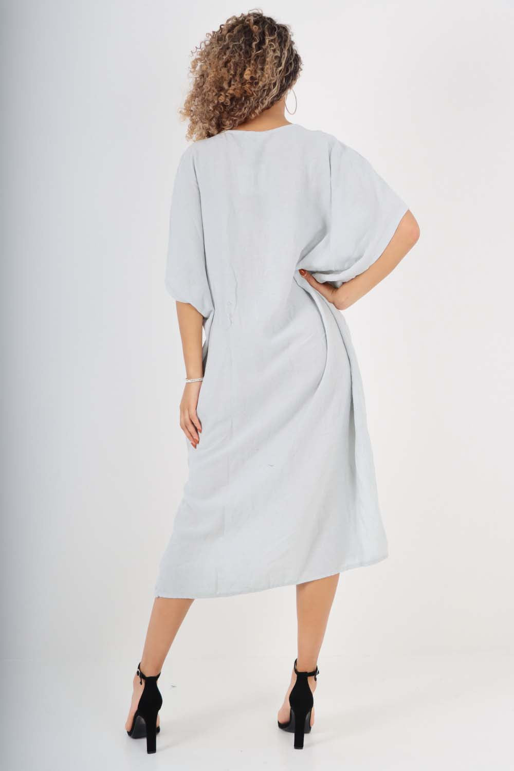 Italian Drawestring Front Side Split Linen Dress For Women  - Dropwear