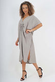 Italian Drawestring Front Side Split Linen Dress For Women  - Dropwear