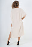 Blue Italian Drawestring Front Side Split Linen Dress For Women ONE SIZE (FITS UK 12-22) - Dropwear