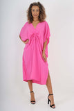 Italian Drawestring Front Side Split Linen Dress For Women  - Dropwear