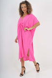 Italian Drawestring Front Side Split Linen Dress For Women  - Dropwear