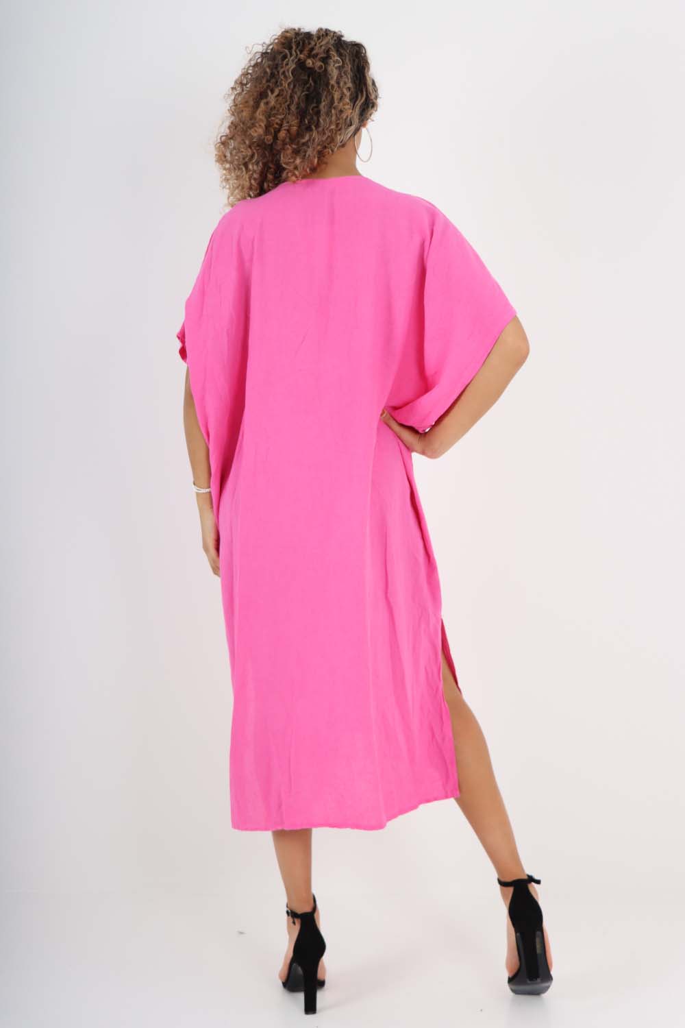 Italian Drawestring Front Side Split Linen Dress For Women  - Dropwear