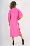 Italian Drawestring Front Side Split Linen Dress For Women  - Dropwear