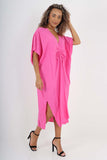 Italian Drawestring Front Side Split Linen Dress For Women  - Dropwear