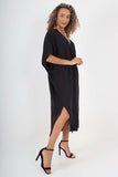 Khaki Italian Drawestring Front Side Split Linen Dress For Women ONE SIZE (FITS UK 12-22) - Dropwear