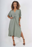 Italian Drawestring Front Side Split Linen Dress For Women  - Dropwear