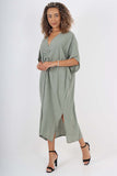 Italian Drawestring Front Side Split Linen Dress For Women  - Dropwear