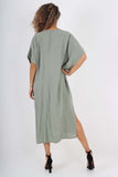 Italian Drawestring Front Side Split Linen Dress For Women  - Dropwear