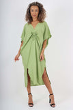 Italian Drawestring Front Side Split Linen Dress For Women  - Dropwear