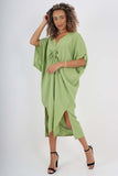 Italian Drawestring Front Side Split Linen Dress For Women  - Dropwear