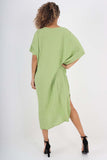 Italian Drawestring Front Side Split Linen Dress For Women  - Dropwear