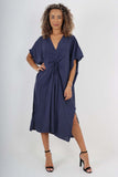 Italian Drawestring Front Side Split Linen Dress For Women  - Dropwear