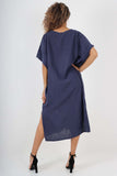 Italian Drawestring Front Side Split Linen Dress For Women  - Dropwear