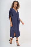 Italian Drawestring Front Side Split Linen Dress For Women  - Dropwear