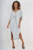 Italian Drawestring Front Side Split Linen Dress For Women  - Dropwear