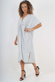 Italian Drawestring Front Side Split Linen Dress For Women  - Dropwear