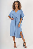 Italian Drawestring Front Side Split Linen Dress For Women  - Dropwear