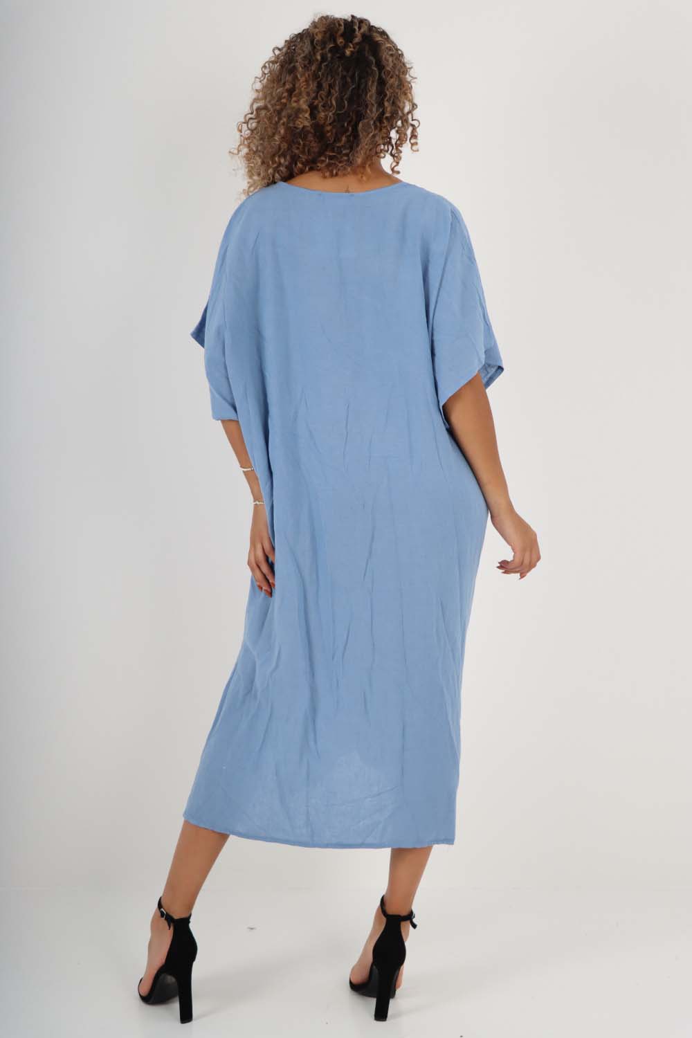 Italian Drawestring Front Side Split Linen Dress For Women  - Dropwear