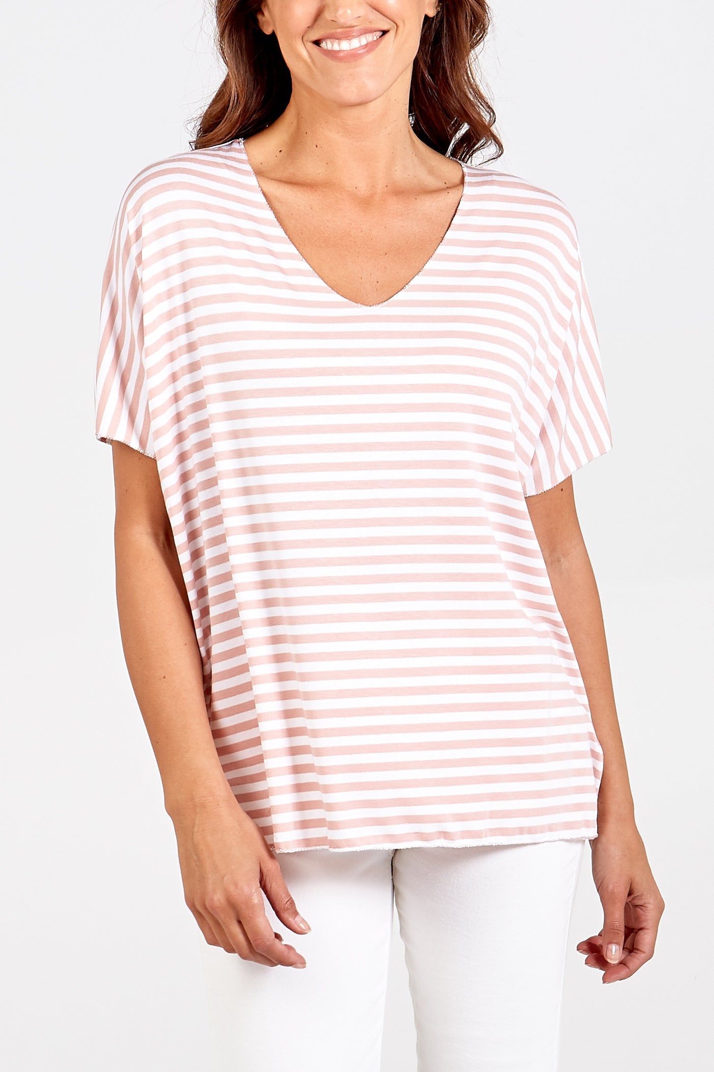 Red V-Neck Stripe T-Shirt For Women ONE SIZE - Dropwear