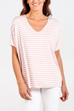Red V-Neck Stripe T-Shirt For Women ONE SIZE - Dropwear