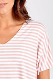 Green V-Neck Stripe T-Shirt For Women ONE SIZE - Dropwear