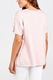 Khaki V-Neck Stripe T-Shirt For Women ONE SIZE - Dropwear