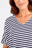 Hot Pink V-Neck Stripe T-Shirt For Women ONE SIZE - Dropwear