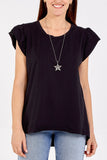 Scoop Neck Frill Sleeve Top With Necklace For Women  - Dropwear