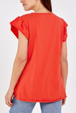 Scoop Neck Frill Sleeve Top With Necklace For Women  - Dropwear