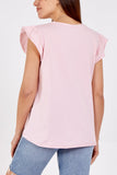 Scoop Neck Frill Sleeve Top With Necklace For Women  - Dropwear