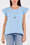 Scoop Neck Frill Sleeve Top With Necklace For Women  - Dropwear