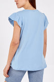 Scoop Neck Frill Sleeve Top With Necklace For Women  - Dropwear