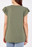 Scoop Neck Frill Sleeve Top With Necklace For Women  - Dropwear
