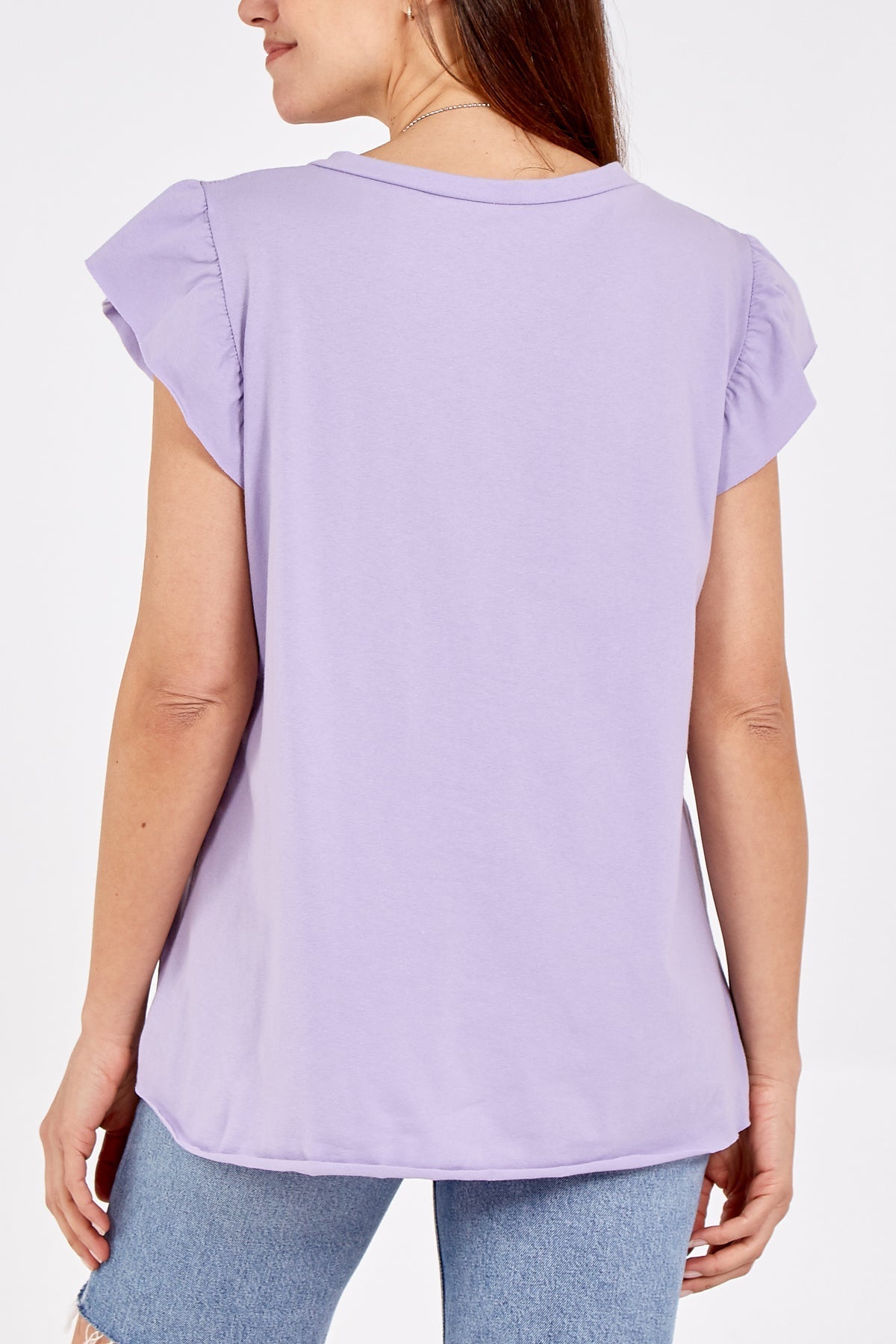 Scoop Neck Frill Sleeve Top With Necklace For Women  - Dropwear