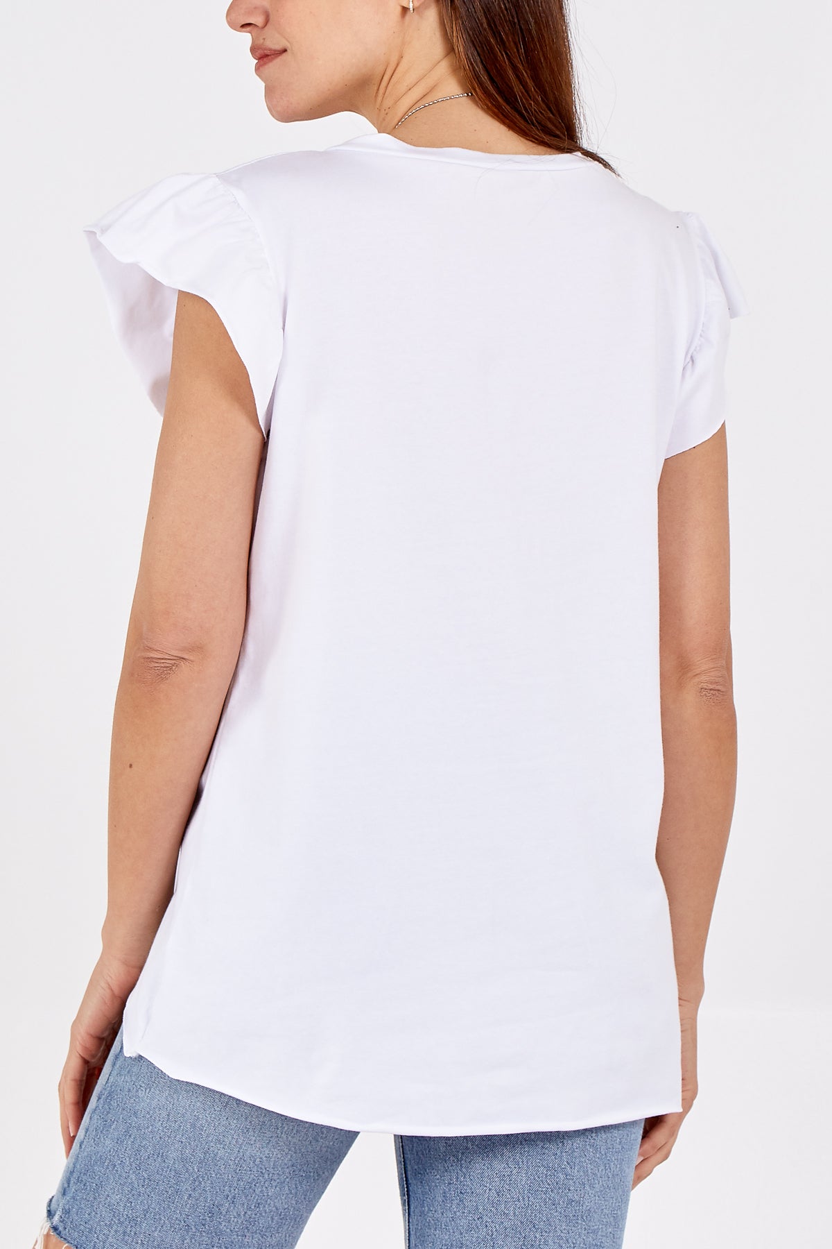 Scoop Neck Frill Sleeve Top With Necklace For Women  - Dropwear
