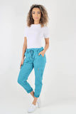 Beige Plus Size Italian Drawstring Waistband Magic Cargo Trouser For Women 22 - Dropwear