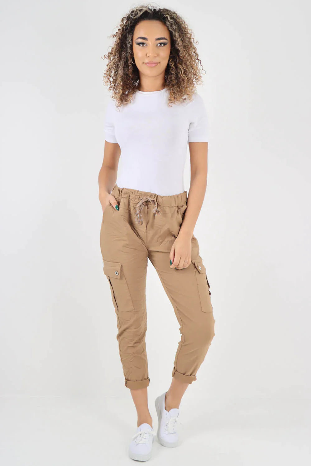 Plus Size Italian Drawstring Waistband Magic Cargo Trouser For Women  - Dropwear