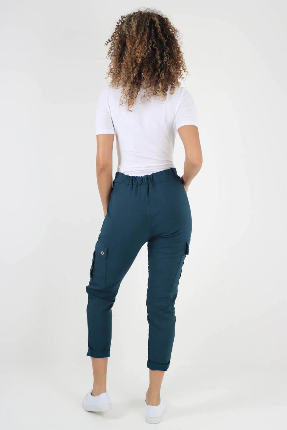 Baby Pink Plus Size Italian Drawstring Waistband Magic Cargo Trouser For Women 18 - Dropwear