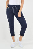 Cream Plus Size Italian Drawstring Waistband Magic Cargo Trouser For Women 16 - Dropwear