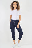 Chocolate Brown Plus Size Italian Drawstring Waistband Magic Cargo Trouser For Women 22 - Dropwear