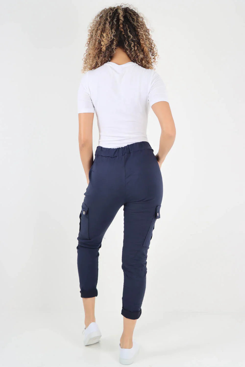 Chocolate Brown Plus Size Italian Drawstring Waistband Magic Cargo Trouser For Women 18 - Dropwear
