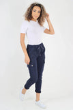 Chocolate Brown Plus Size Italian Drawstring Waistband Magic Cargo Trouser For Women 16 - Dropwear