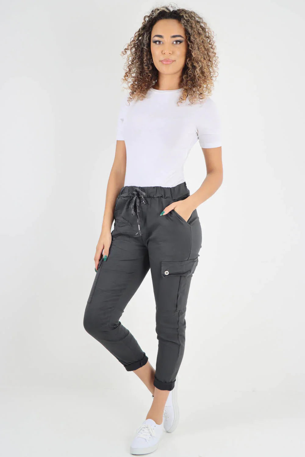 Turq Italian Drawstring Waistband Magic Cargo Trouser For Women 14 - Dropwear