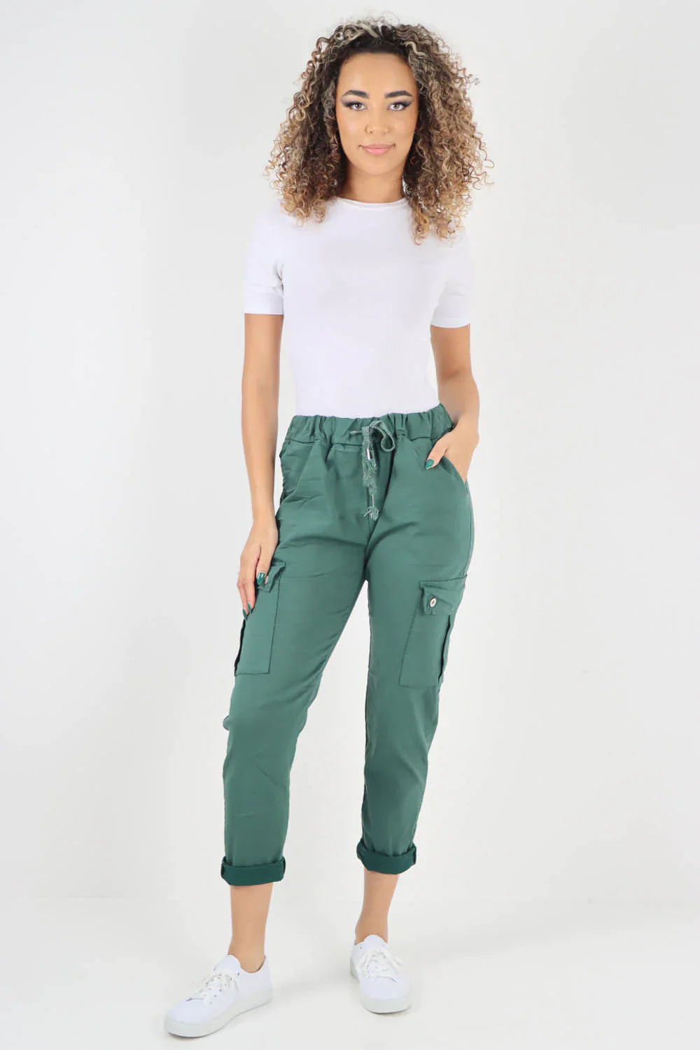Camel Plus Size Italian Drawstring Waistband Magic Cargo Trouser For Women 18 - Dropwear