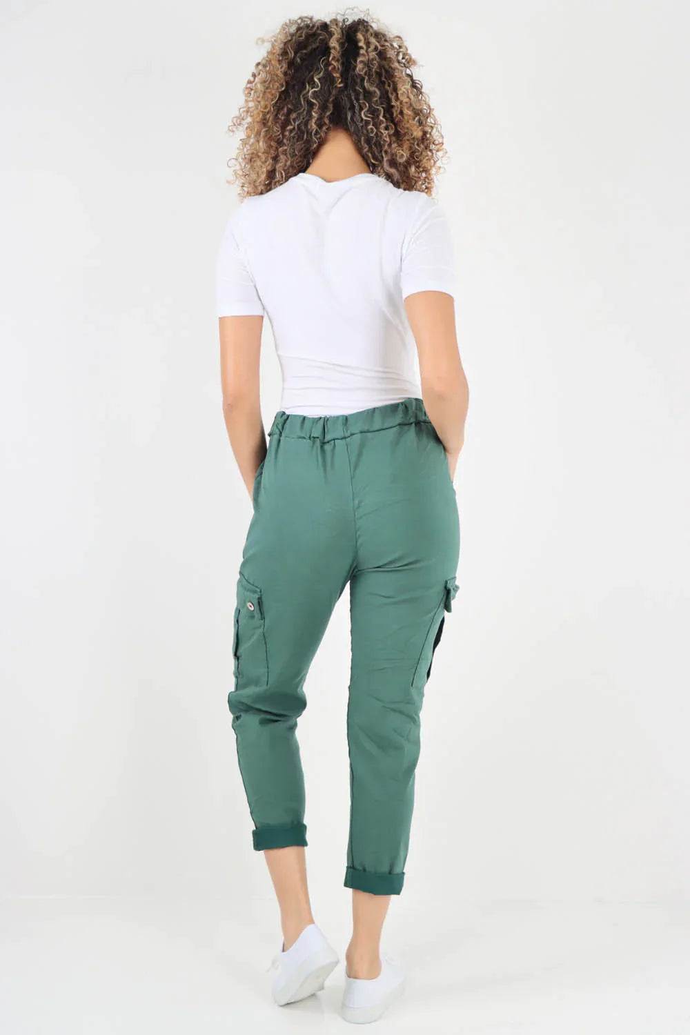 Black Plus Size Italian Drawstring Waistband Magic Cargo Trouser For Women 22 - Dropwear