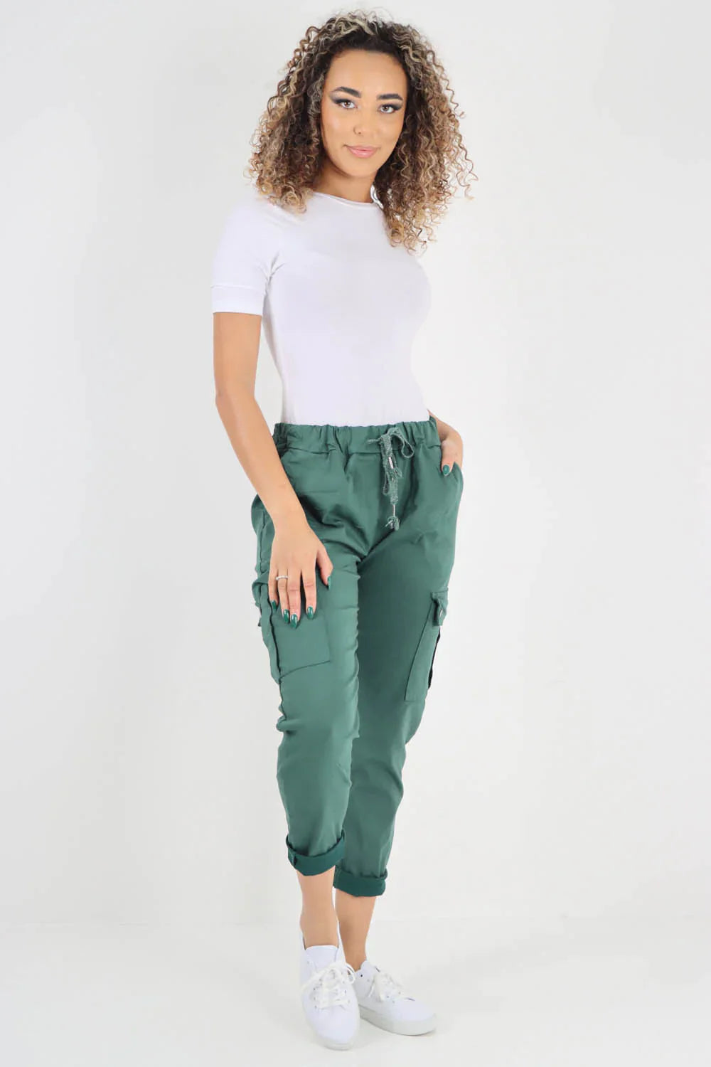 Black Plus Size Italian Drawstring Waistband Magic Cargo Trouser For Women 20 - Dropwear