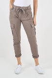 Cream Plus Size Italian Drawstring Waistband Magic Cargo Trouser For Women 18 - Dropwear